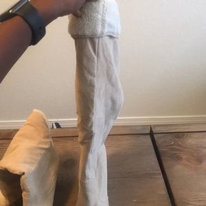 Faux suede cream knee high boots
